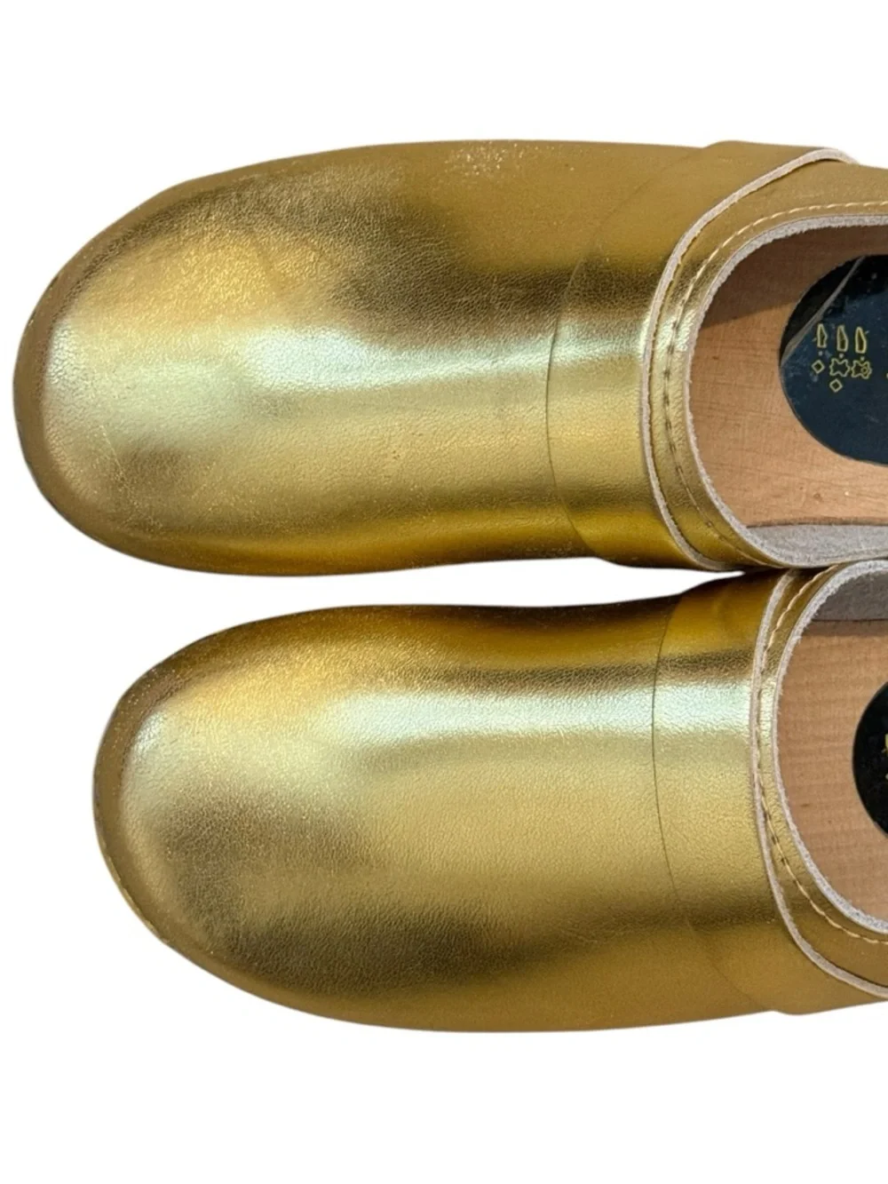 Torpatoffeln Swedish Gold Metallic Leather Slip-On Clogs. EU 37. - Picture 7 of 11